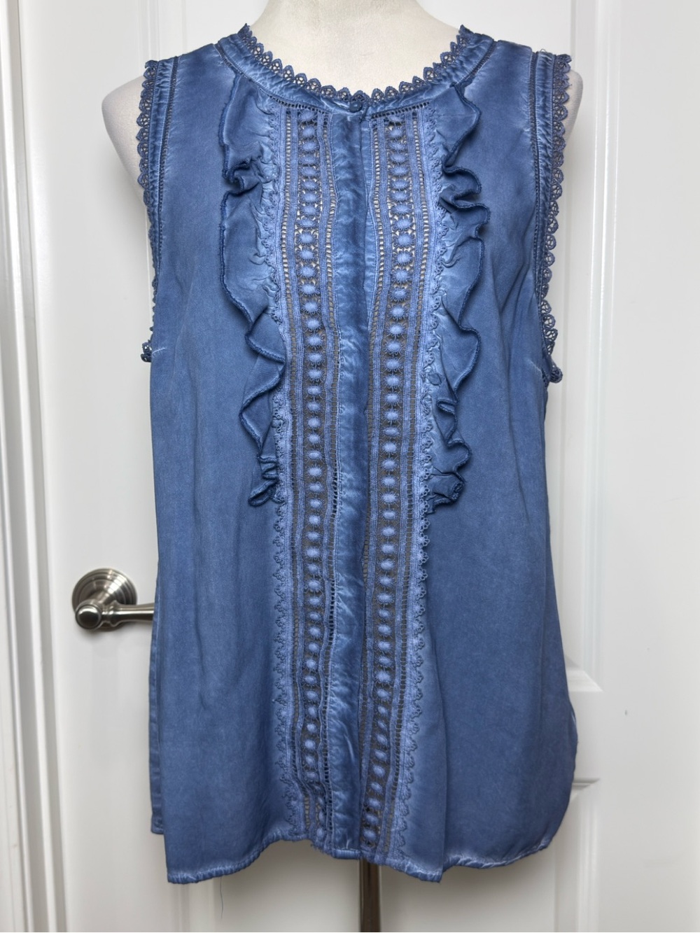 James Coviello Sleeveless Ruffle-Trim Camisole in Dusty Blue